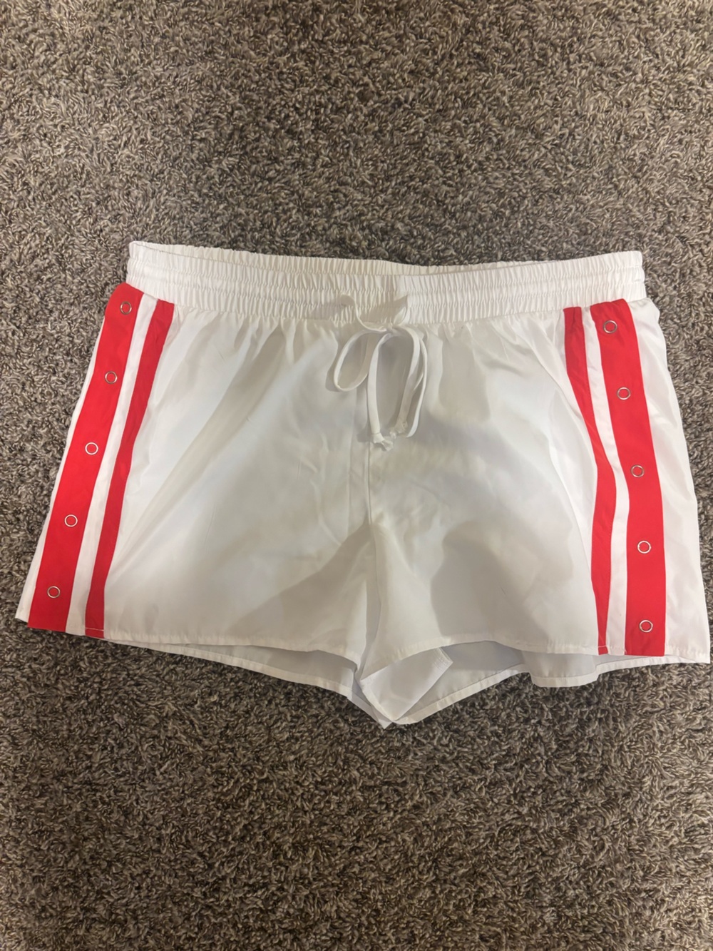 White Athletic Side-Stripe Shorts with Red Accents